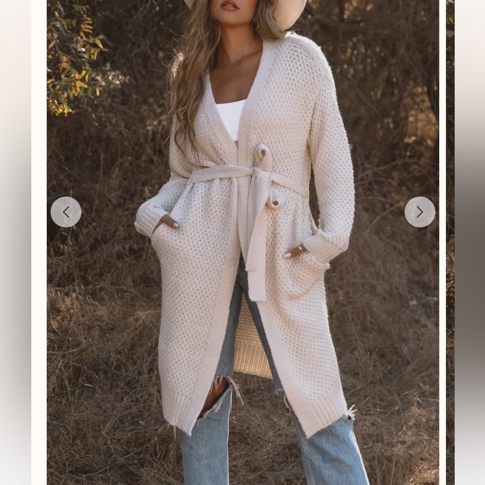 Cream Knit Mid Length Cardigan